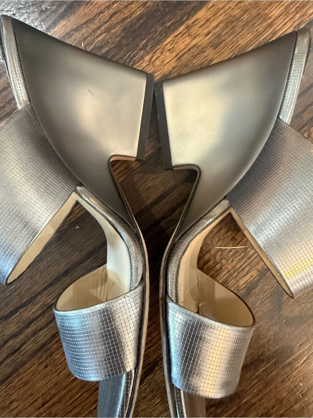 Jimmy Choo Silver Metallic Slide Sandals